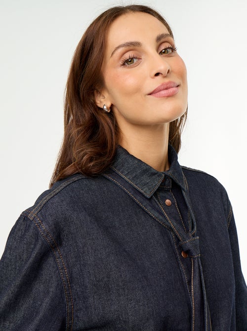 Denim overhemd met lavallièrekraag - Kiabi Denim overhemd met lavallièrekraag - Kiabi