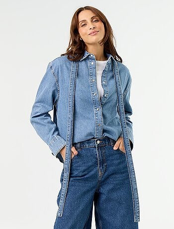 Denim overhemd met lavallièrekraag