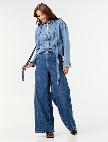 Denim overhemd met lavallièrekraag