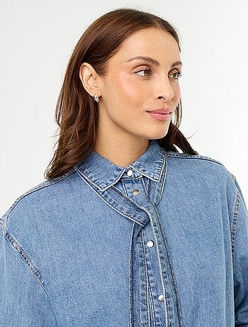 Denim overhemd met lavallièrekraag