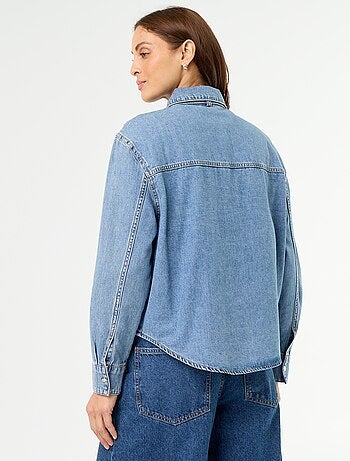 Denim overhemd met lavallièrekraag