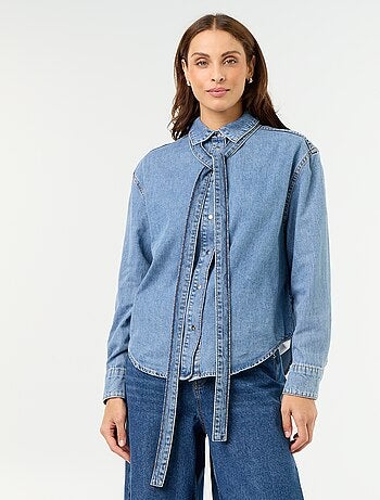 Denim overhemd met lavallièrekraag