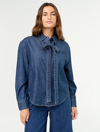 Denim overhemd met lavallièrekraag