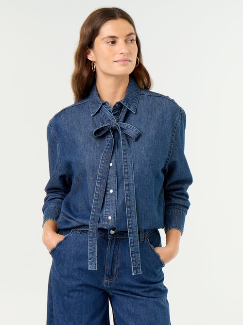Denim overhemd met lavallièrekraag - Kiabi