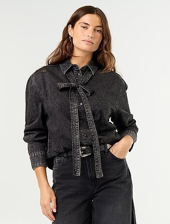Denim overhemd met lavallièrekraag