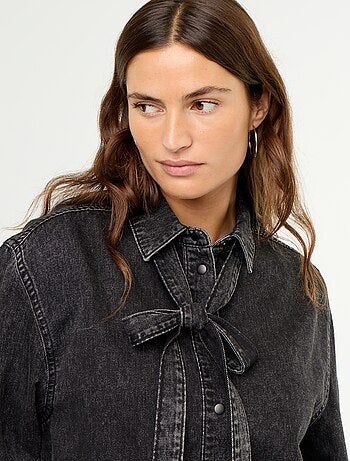 Denim overhemd met lavallièrekraag