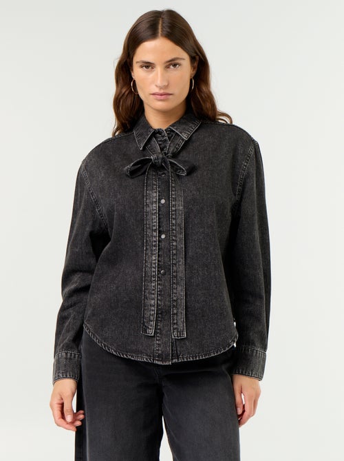 Denim overhemd met lavallièrekraag - Kiabi