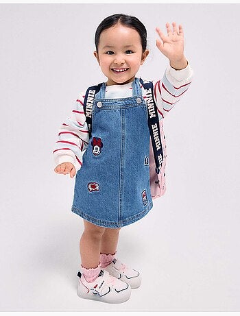 Denim pinafore jurk met minnie borduursel