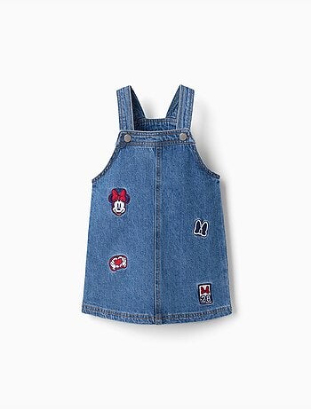 Denim pinafore jurk met minnie borduursel