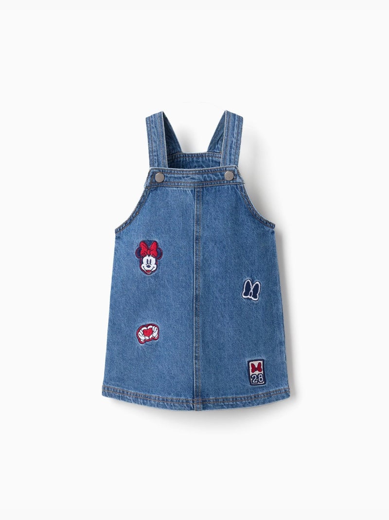 Denim pinafore jurk met minnie borduursel Blauw Blauw - Kiabi