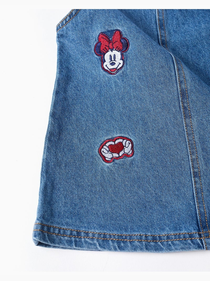 Denim pinafore jurk met minnie borduursel Blauw Blauw - Kiabi