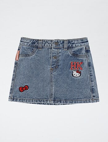 Denim rok met geborduurde 'Hello Kitty'-patches