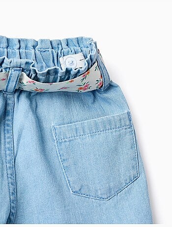 Denim short met bloemenriem