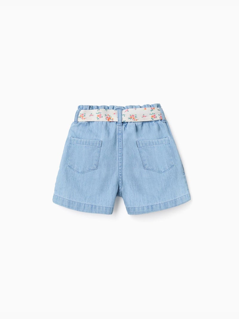 Denim short met bloemenriem Lichtblauw - Kiabi