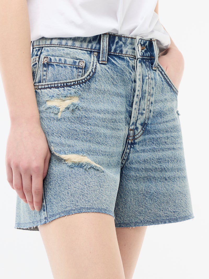 Denim short met destroyed effect Blauw - Kiabi