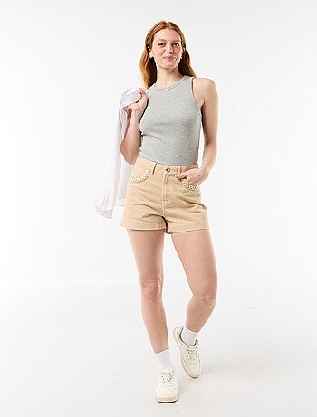 Denim short met gevlochten zakken