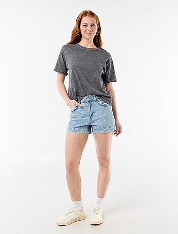 Denim short met gevlochten zakken