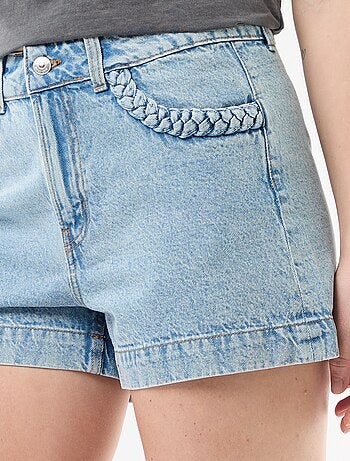 Denim short met gevlochten zakken