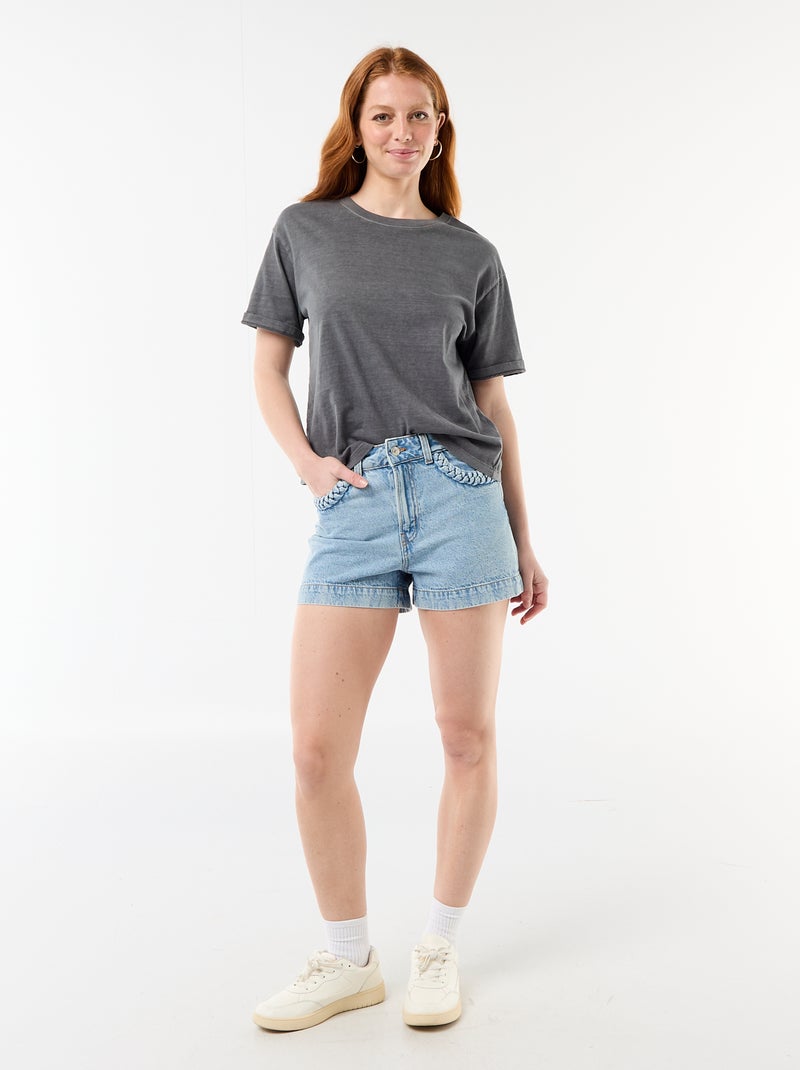 Denim short met gevlochten zakken Blauw - Kiabi