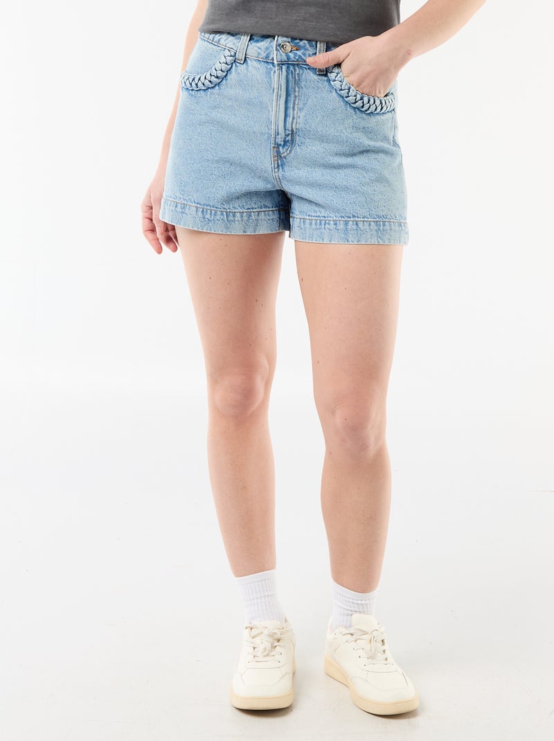 Denim short met gevlochten zakken Blauw - Kiabi