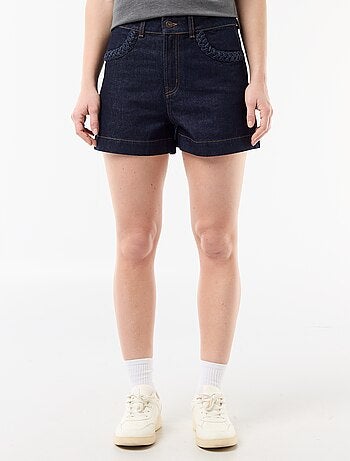 Denim short met gevlochten zakken