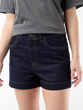 Denim short met gevlochten zakken
