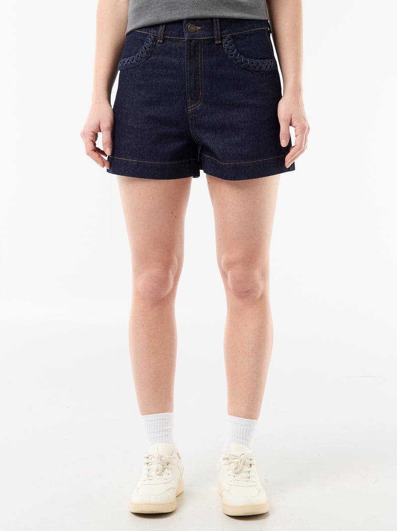Denim short met gevlochten zakken Blauw - Kiabi