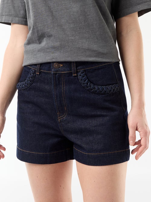 Denim short met gevlochten zakken - Kiabi