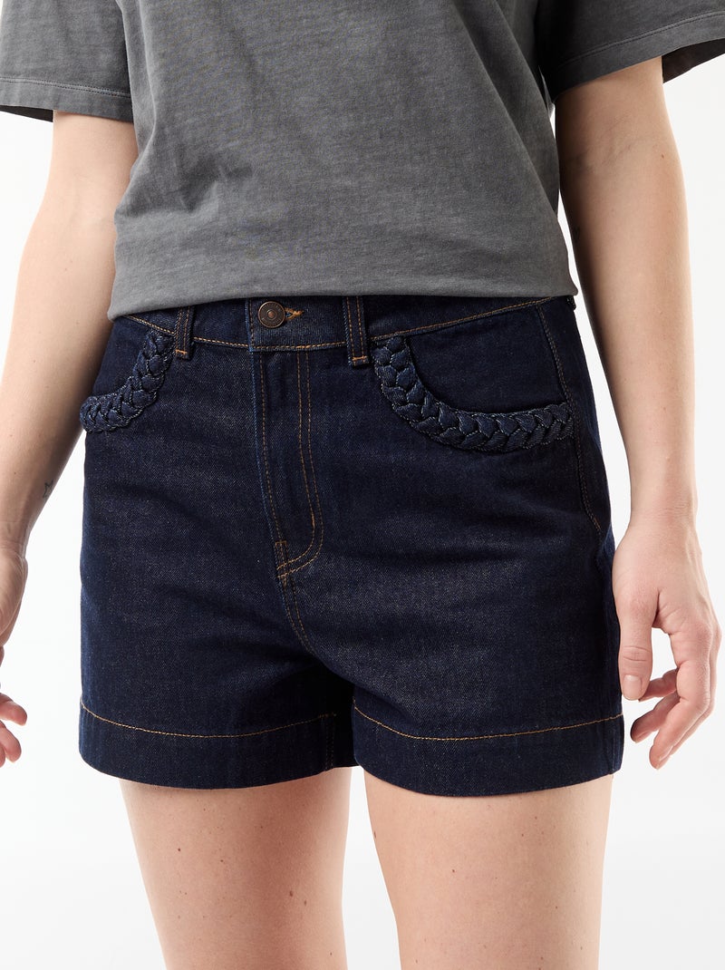 Denim short met gevlochten zakken Blauw - Kiabi