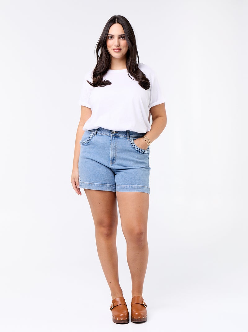 Denim short met gevlochten zakken Blauw - Kiabi