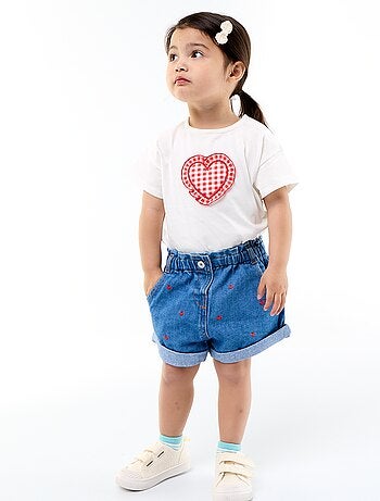 Denim short met hartjesmotief