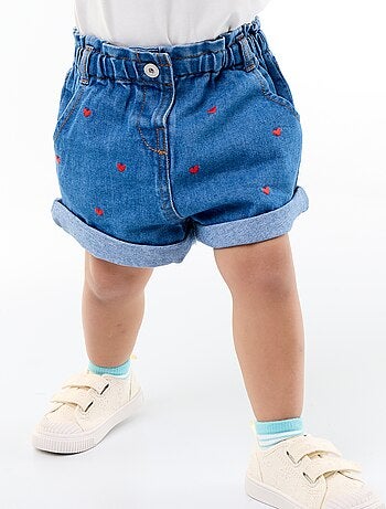 Denim short met hartjesmotief