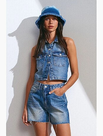 Denim short met hoge taille en knoopsluiting dilvin