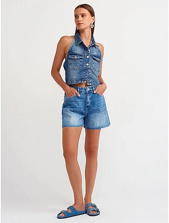 Denim short met hoge taille en knoopsluiting dilvin