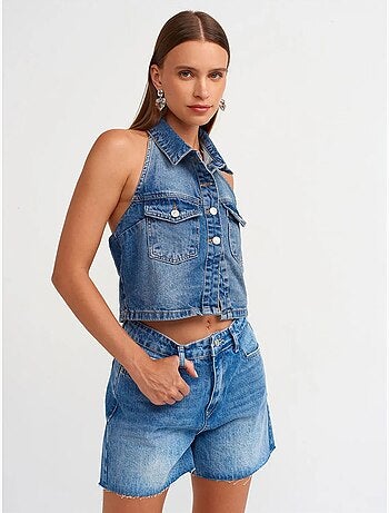 Denim short met hoge taille en knoopsluiting dilvin
