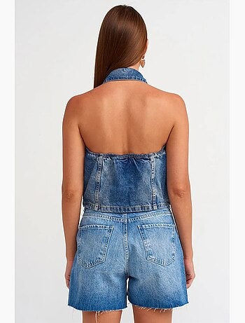 Denim short met hoge taille en knoopsluiting dilvin