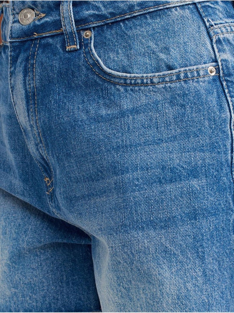 Denim short met hoge taille en knoopsluiting dilvin Saffierblauw - Kiabi