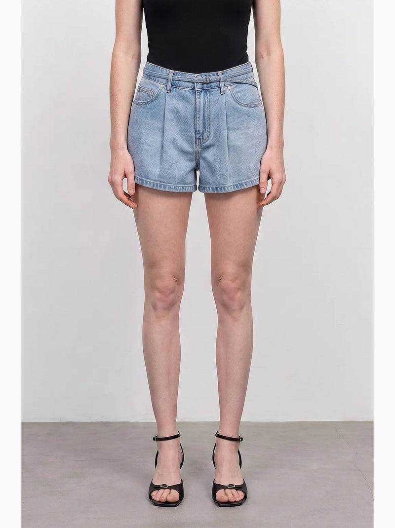 Denim short met hoge taille en riem dilvin Lichtblauw - Kiabi