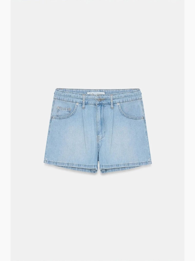 Denim short met hoge taille en riem dilvin Lichtblauw - Kiabi