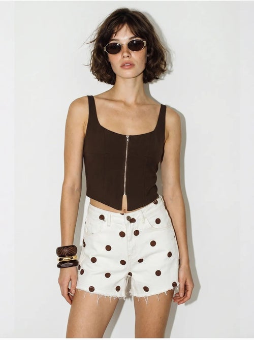 Denim short met hoge taille en stippen lucci - Kiabi Denim short met hoge taille en stippen lucci - Kiabi