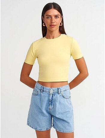 Denim short met hoge taille en wijde pijp dilvin