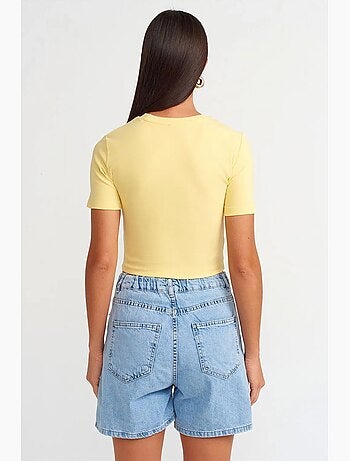 Denim short met hoge taille en wijde pijp dilvin