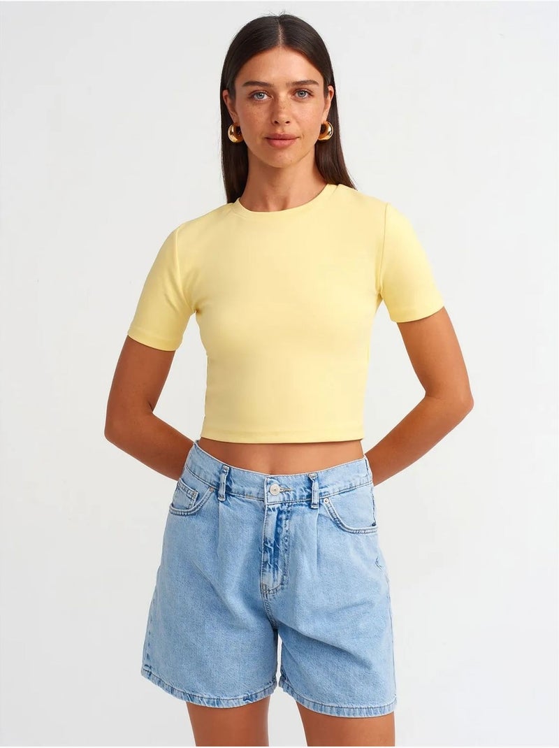 Denim short met hoge taille en wijde pijp dilvin Lichtblauw - Kiabi