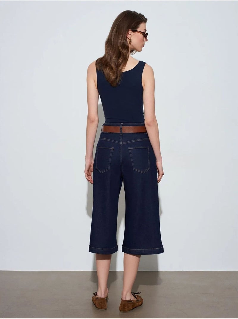 Denim short met hoge taille en wijde pijp dilvin Ultramarijnblauw - Kiabi