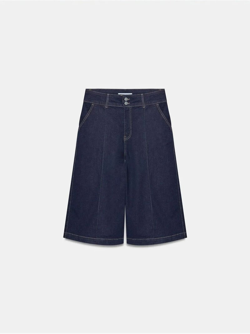 Denim short met hoge taille en wijde pijp dilvin Ultramarijnblauw - Kiabi
