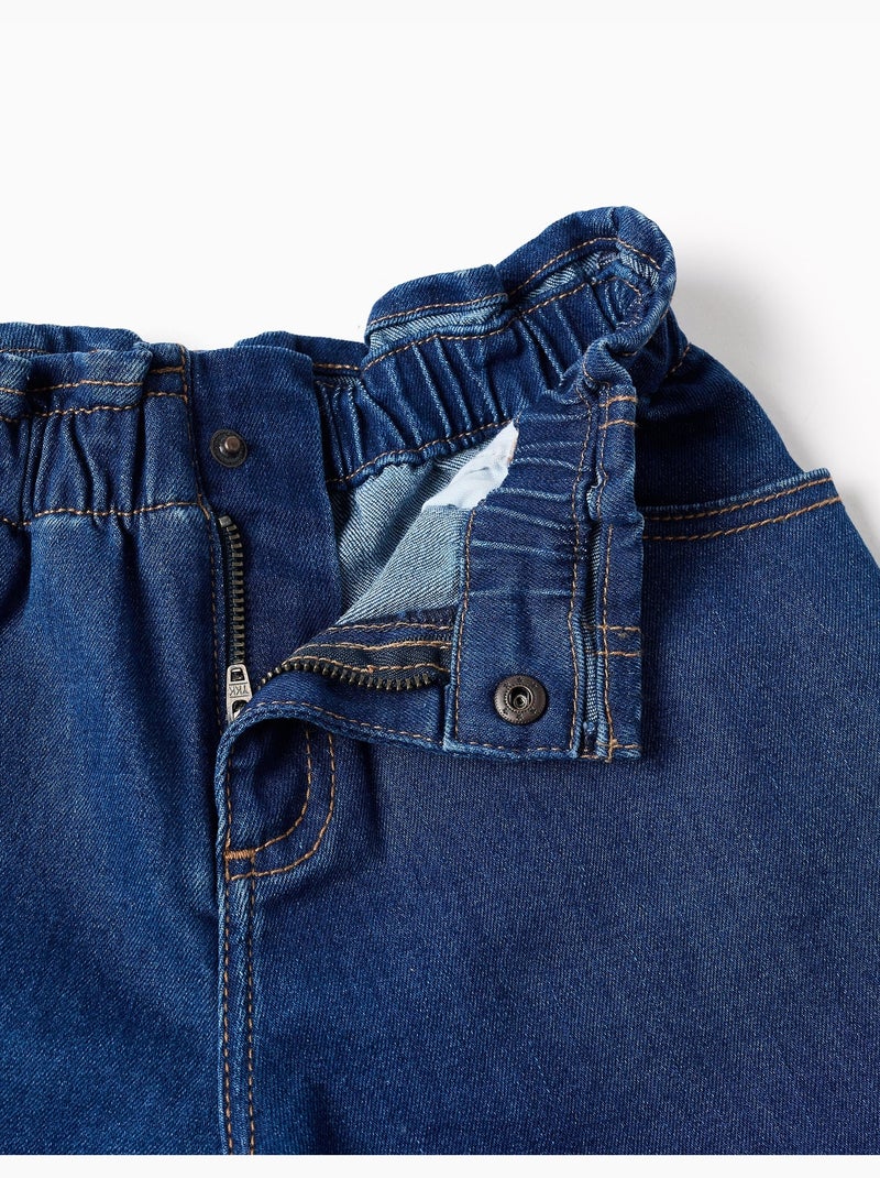 Denim short met paperbag taille en zakken Blauw Blauw - Kiabi