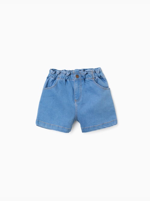 Denim short met paperbag taille en zakken - Kiabi