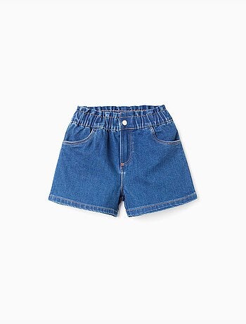 Denim short met paperbag tailleband