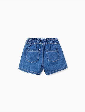 Denim short met paperbag tailleband