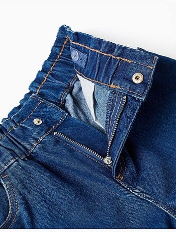 Denim short met paperbag tailleband